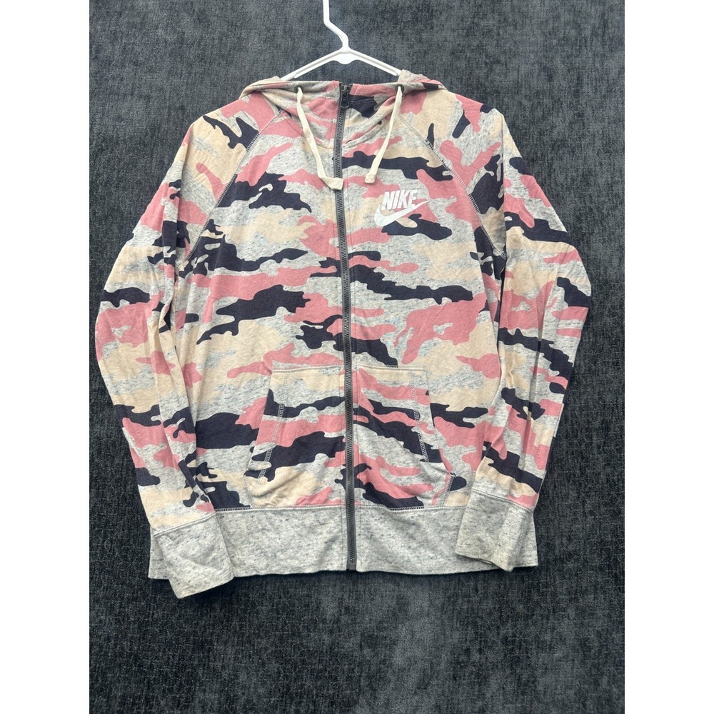 Nike Hoodie Womens Medium Multicolor Camouflage Raglan Sleeve Pockets Full Zip